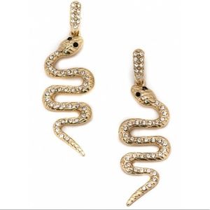 Gold Rhinestone Snake Earrings